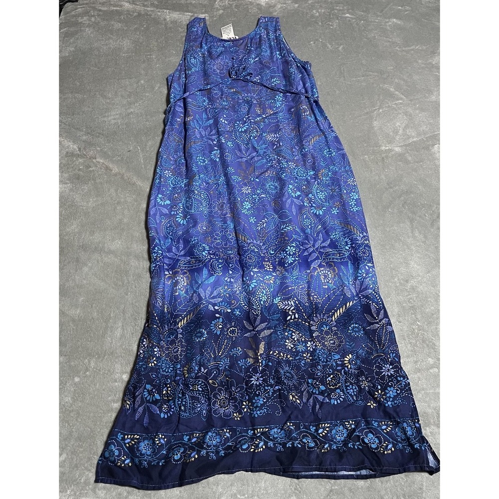 Vintage R&K Dress Womens 10 Blue Floral Maxi Tie Back Hippie Boho Whimsy Fairy - Picture 5 of 5